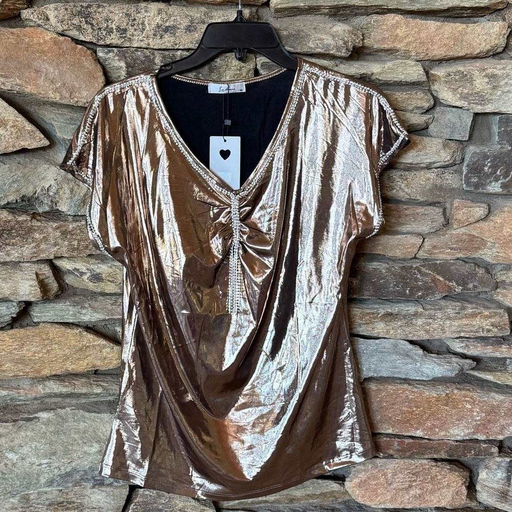 NWT Gold Ruched Blouse with Relaxed Fit